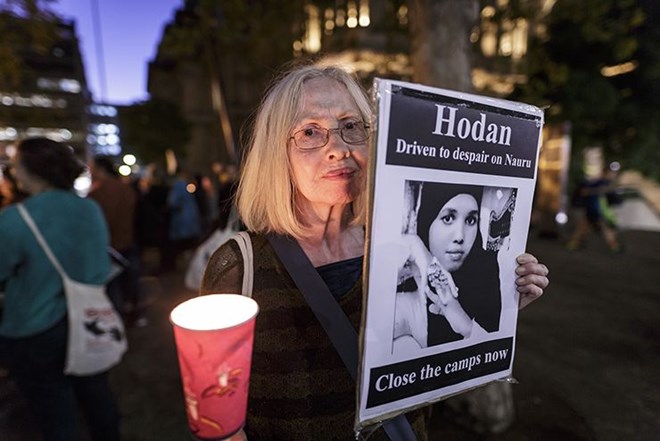 Protestors hold a vigil for Hodan Yasin at Sydney Town Hall on the 4th of May 4, 2016. Yasin, a 21-year-old Somali refugee who was treated in a Brisbane hospital after setting herself alight in detention on Nauru.