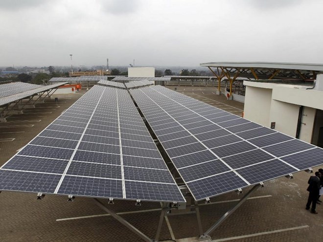 Solar panels at a solar carport at the Garden City shopping mall in Nairobi on September 15, 2015./file